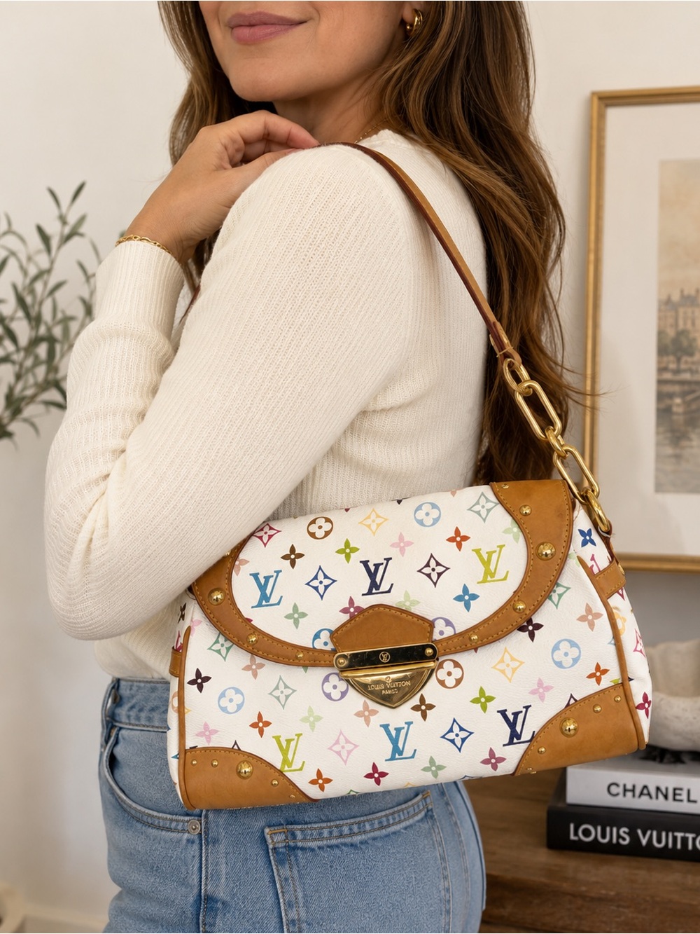 Louis Vuitton Monogram Murakami Multicolor Beverly MM White Authentic *rare*